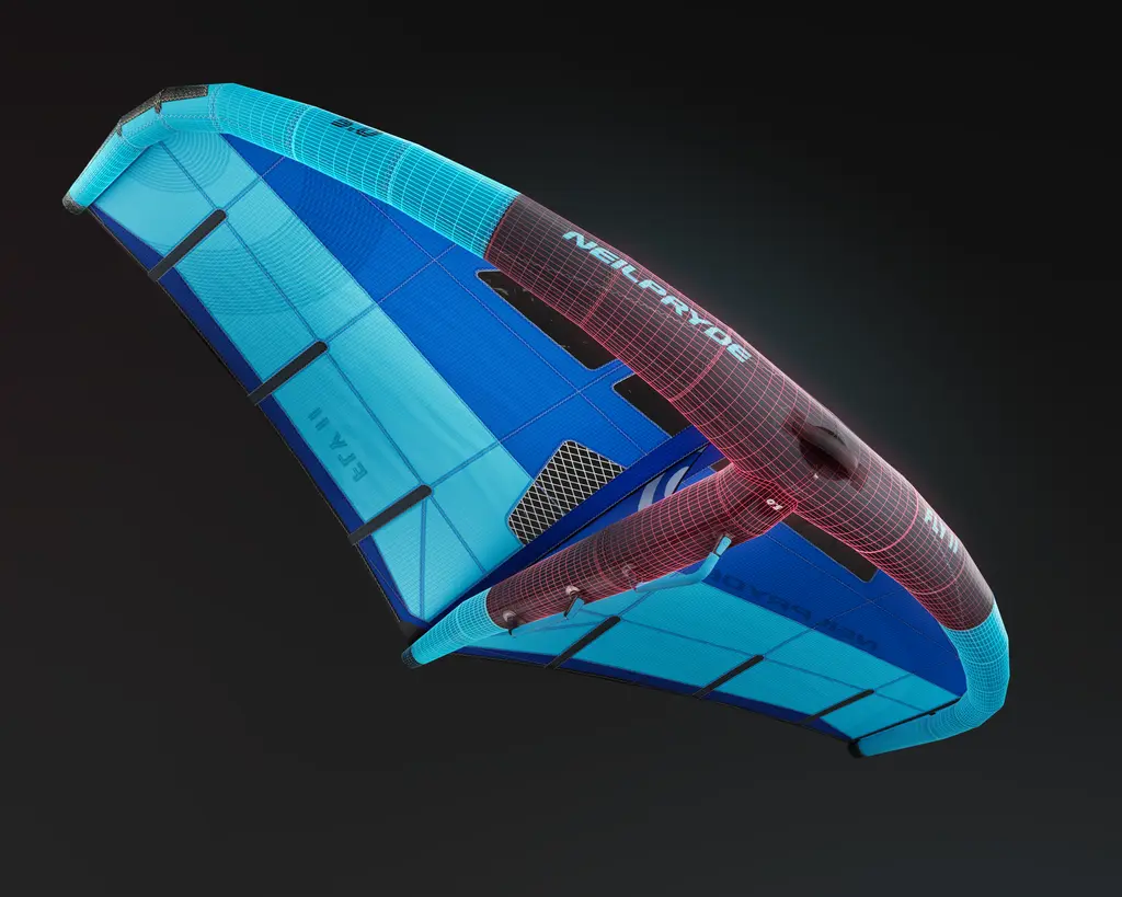 Neilpryde fly II wing C1Bleu black background leading eadge.webp