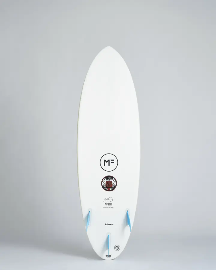 MF evenflow epoxy lam futur surfboard white bottom.webp