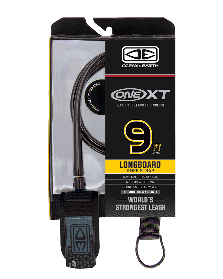 [LK90XT.17S] O&E Longboard knee comp xt 9'0 one piece leash 17s (Black)